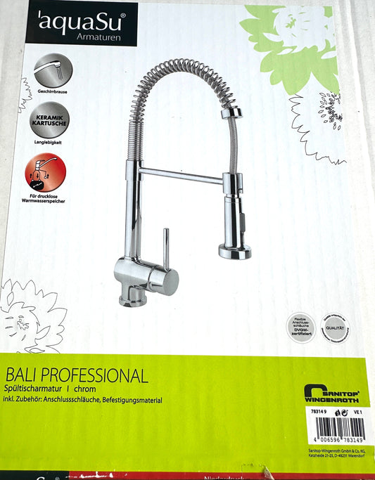 AquaSu „Bali Professional“ Spültisch-Einhebelmischer (Niederdruck, herausziehbar, chrom)