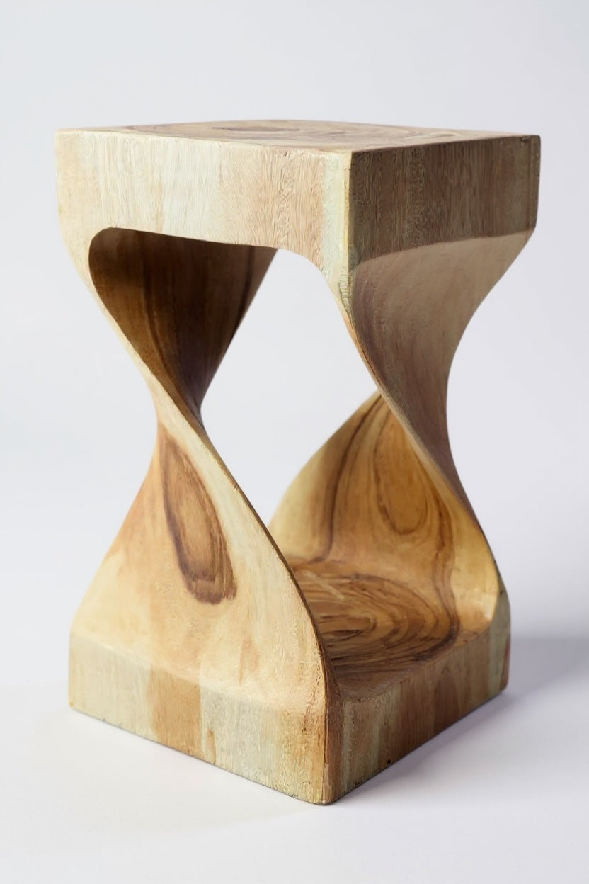 Holzhocker - Beistelltisch Blumenhocker Ablagetisch - Unikat Handgefertigt  - Gedreht aus massivem Samanholz - 50x28x28 cm