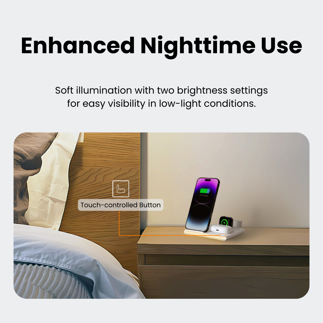 PowerNest™  4-In-1 Foldable Wireless Charging Station With LED Night Light