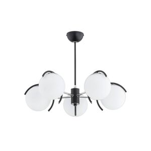 B-grade Euluna Avista pendant light in black with white glass globes.