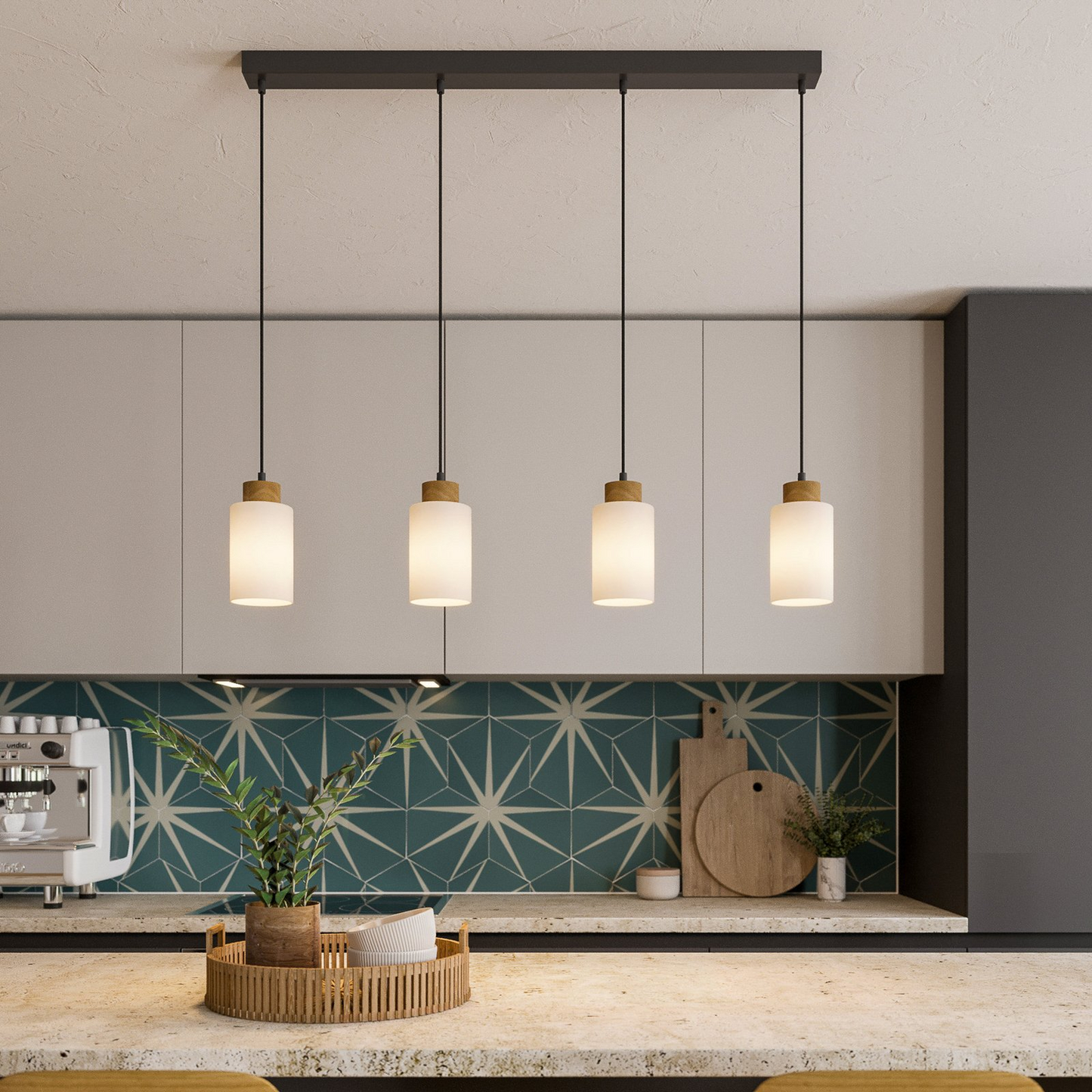 B-Ware Envostar Talia Hängeleuchte Pendelleuchte Deckenlampe Lampe 4 Flammig Eiche Weiß