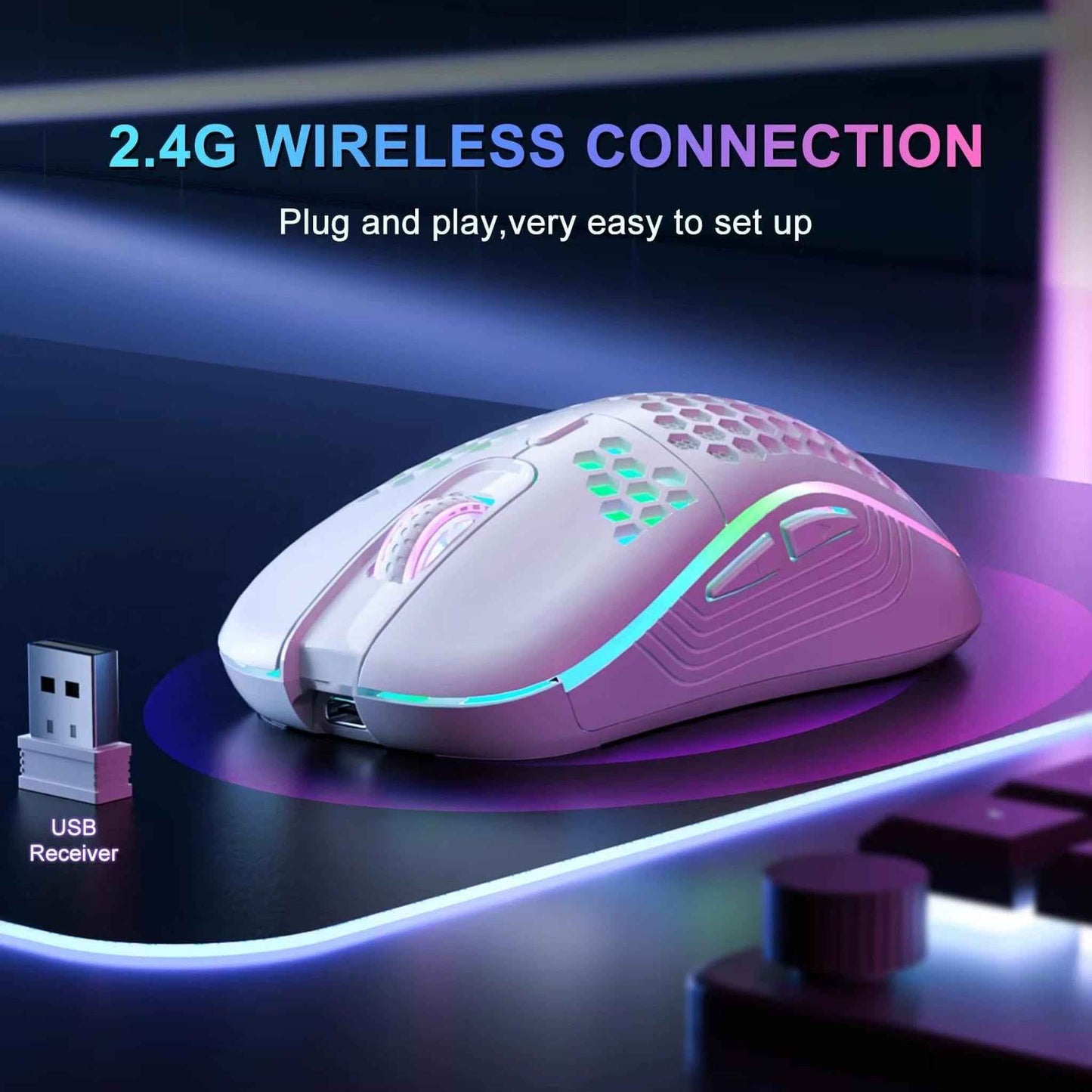 2.4G Wireless Mouse with RGB Backlit 6-Button 3-Speed DPI