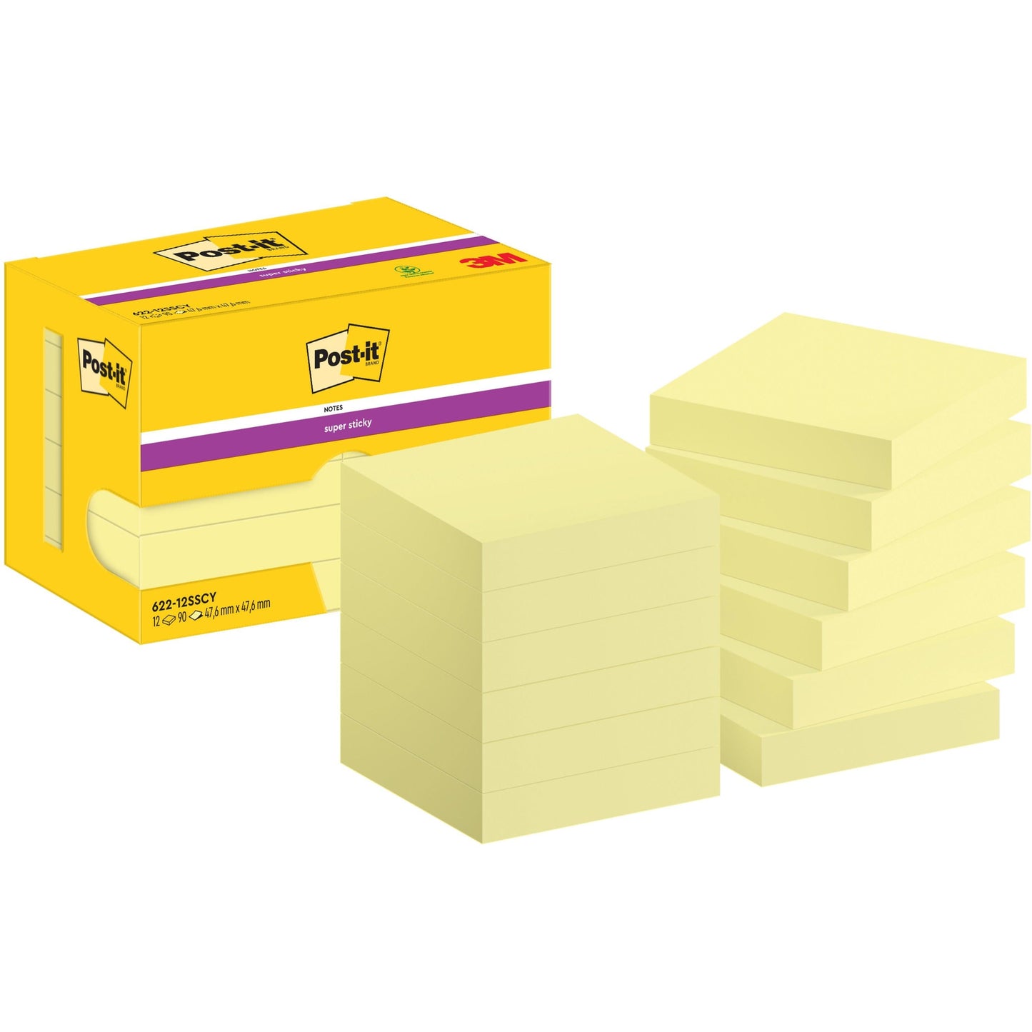 Post-it® Super Sticky Notes, 47,6 mm x 47,6 mm, 90 Blatt/Block, 100% PEFC
