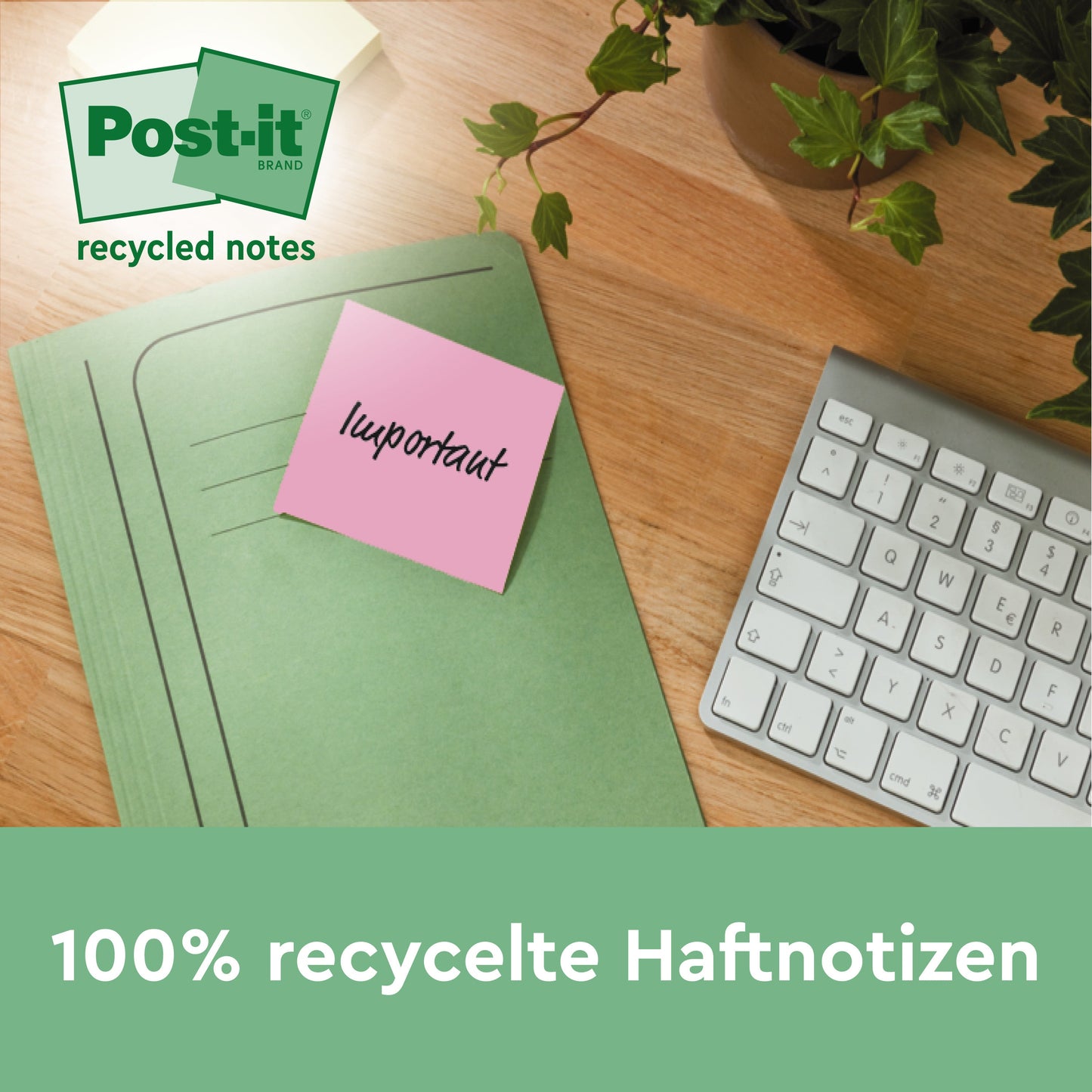 Post-it® Recycling Z-Notes, 76 mm x 76 mm, 100 Blatt/Block, 100% PEFC
