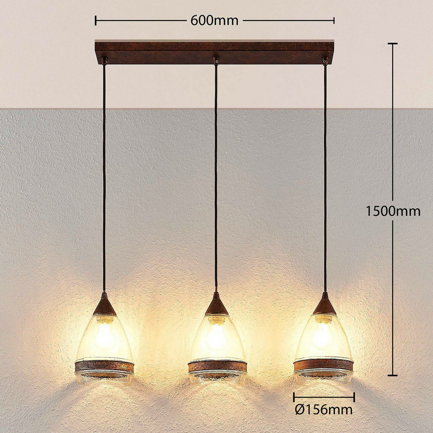 B-grade Lindby glass pendant light Millina pendant lamp 3 lights E27 rust brown 6 