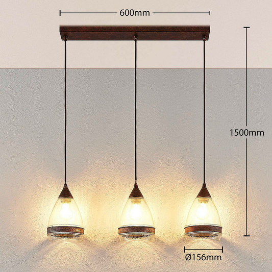 B-grade Lindby glass pendant light Millina pendant lamp 3 lights E27 rust brown 6 