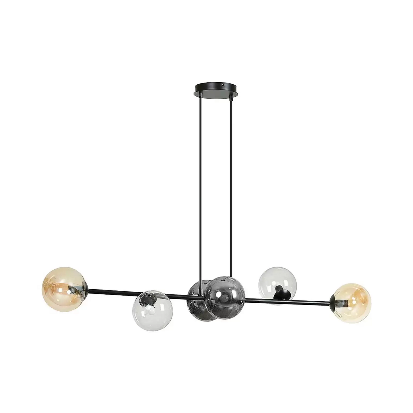 Hengilampi á lager, Glassy, ​​6 perur, grafít, gulbrúnt, glært gler, 110 cm, ljóslampi