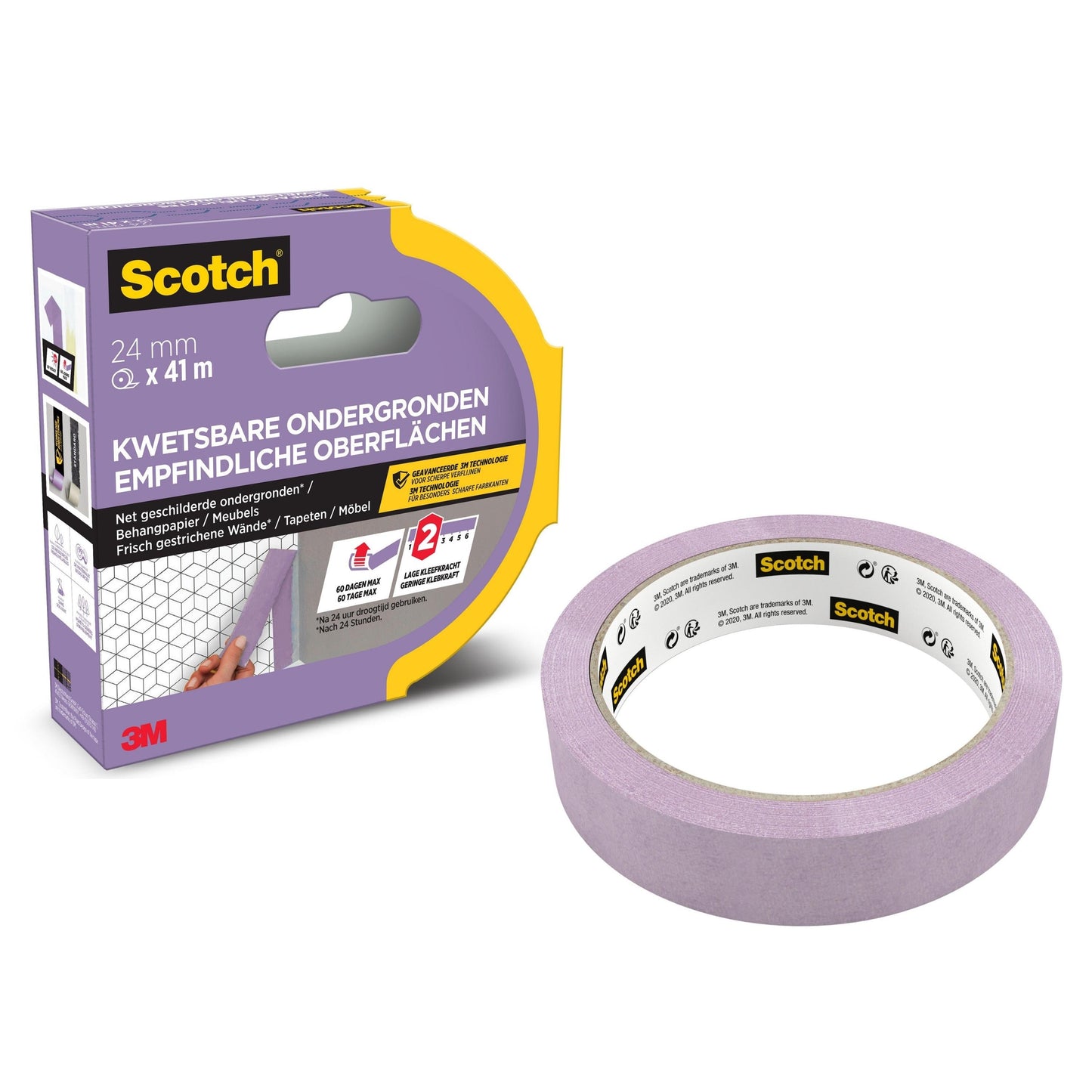 Scotch® Malerabdeckband für empfindliche Oberflächen, 24 mm x 41 m, 1 Rolle/Packung, 100% PEFC SGSCH-PEFC-COC-110078 | Packung (1 Rolle)