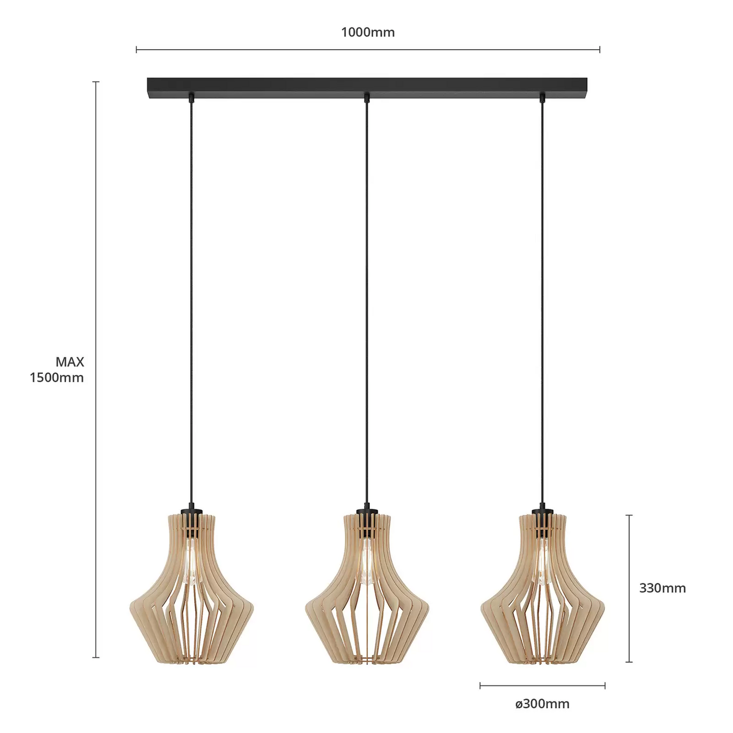 B-lager Envostar Floj hengilampi úr birkikrossviði með 3 perum