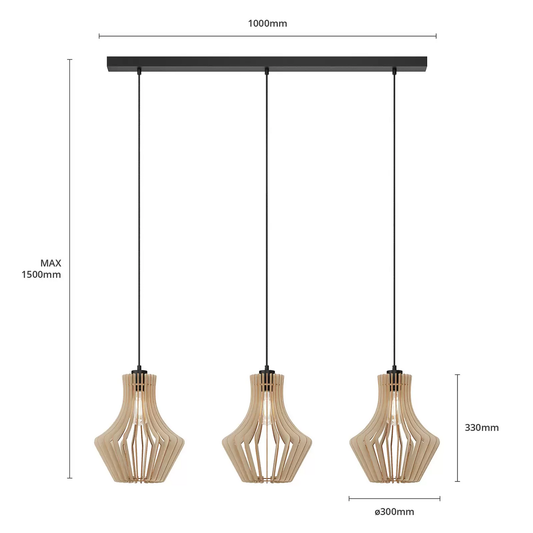 B-lager Envostar Floj hengilampi úr birkikrossviði með 3 perum