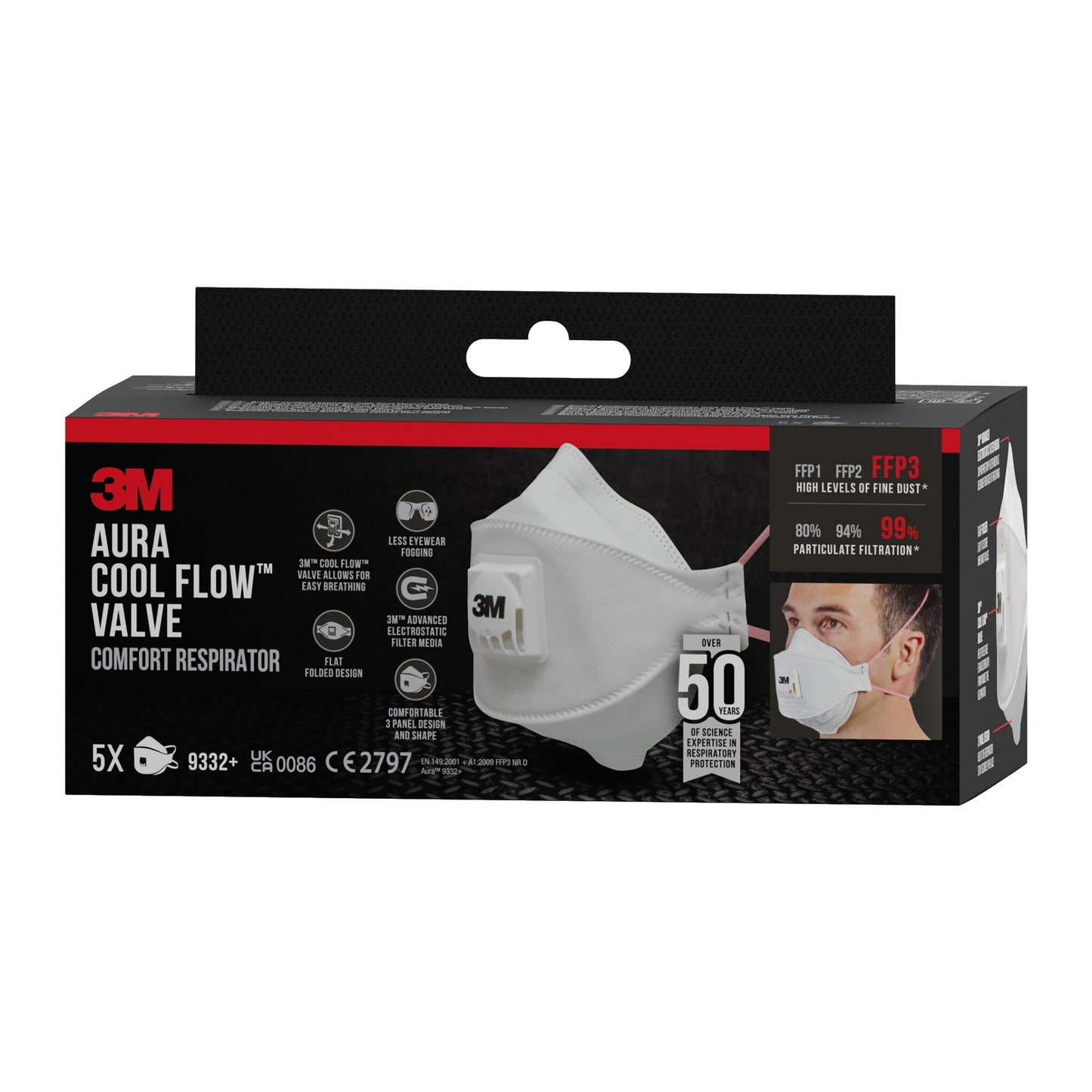 3M™ Aura™ Comfort Cool Flow™ Partikelmaske 9332+, FFP3, mit Ventil