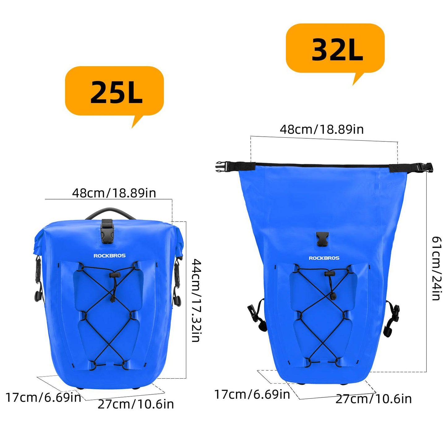 ROCKBROS Gepäckträgertasche 25L-32L 100 % wasserdicht mit Tragegriff
