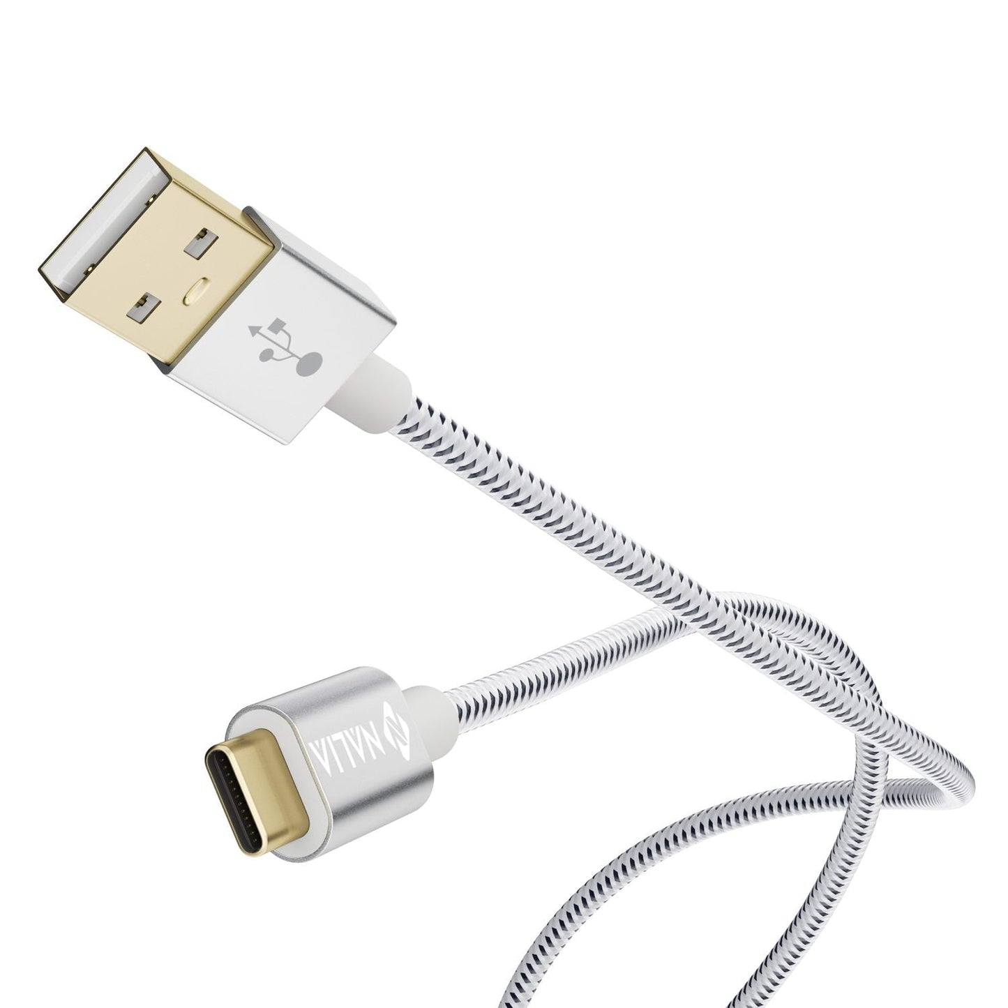 2m USB-C to USB 2.0 cable from NALIA, durable nylon sync data charging cable