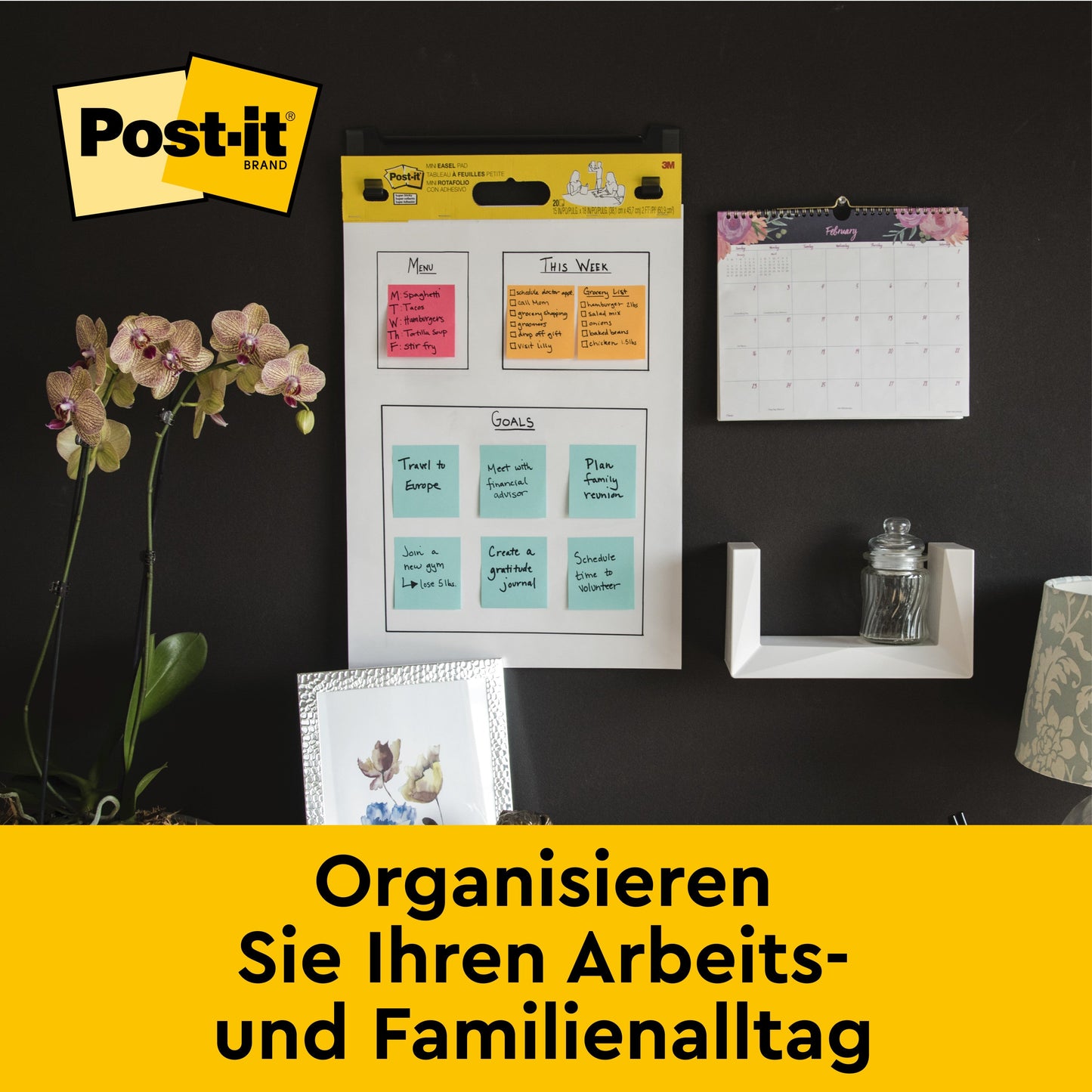 Post-it® Super Sticky selbsthaftendes Meeting Chart/Flipchart für Wand-Montage 566, Weiß, 58,4 cm x 50,8 cm, 20 Blatt/Block, 2 Blöcke/Packung, 100% PEFC, SGSCH-PEFC-COC-110078 + 8 Command™-Streifen/Packung | Packung (1 Stück)