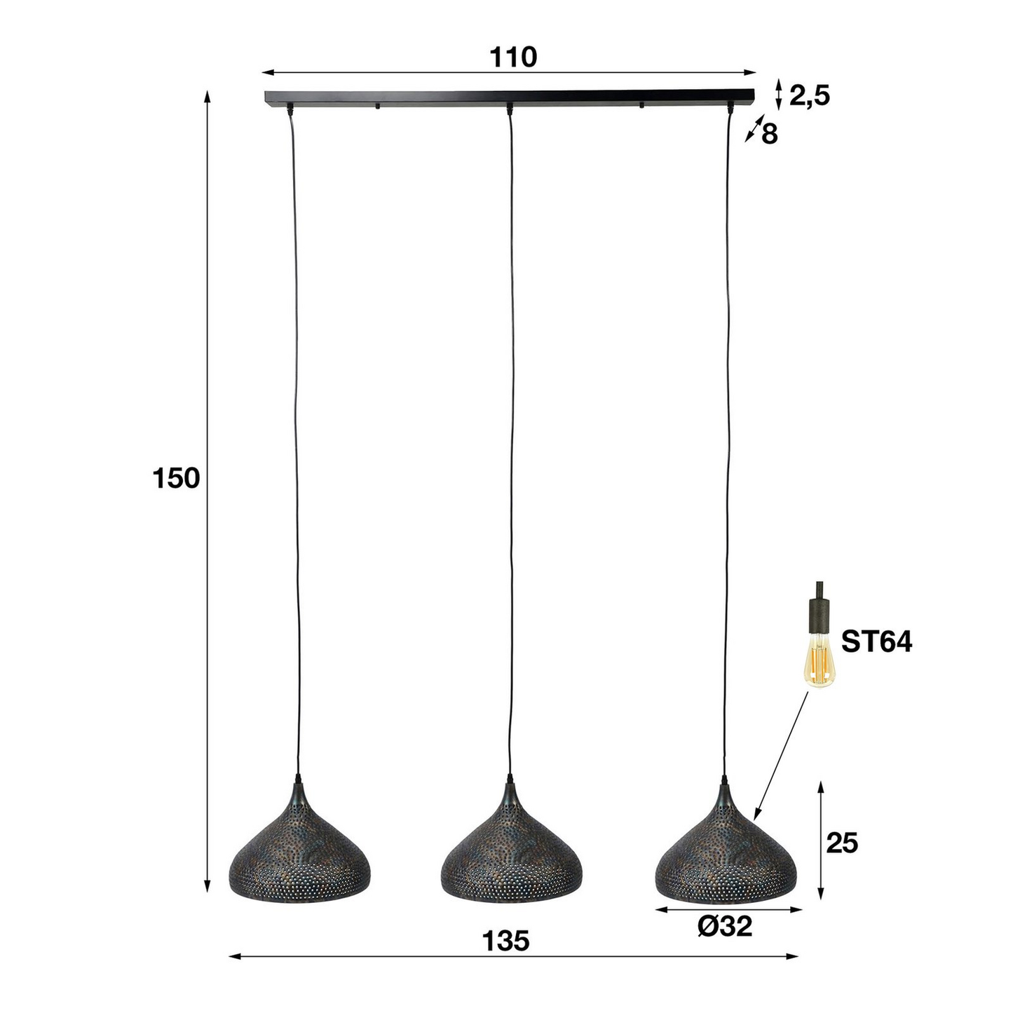 B-flokks Punchray hengiljós, trektarlaga lampi með þremur ljósum, loftljós, 60 W 