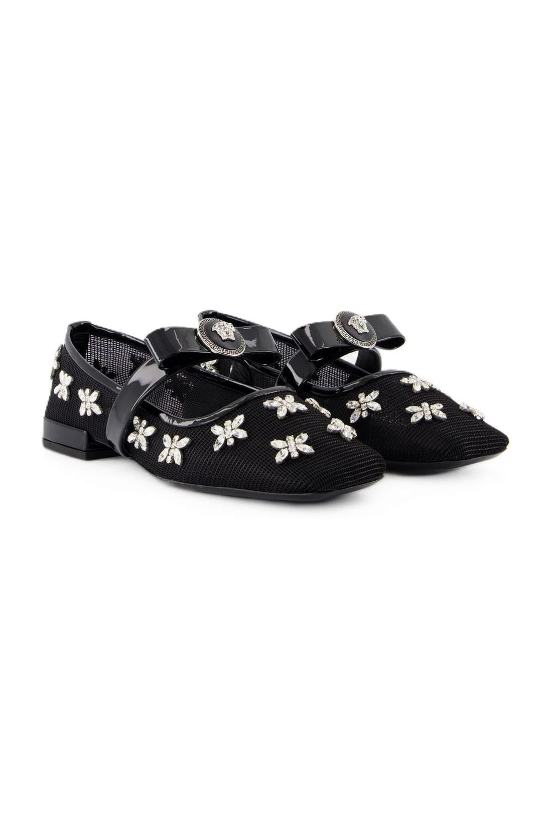 Flache Schuhe Gianni Ribbon - Versace - Leder - Schwarz