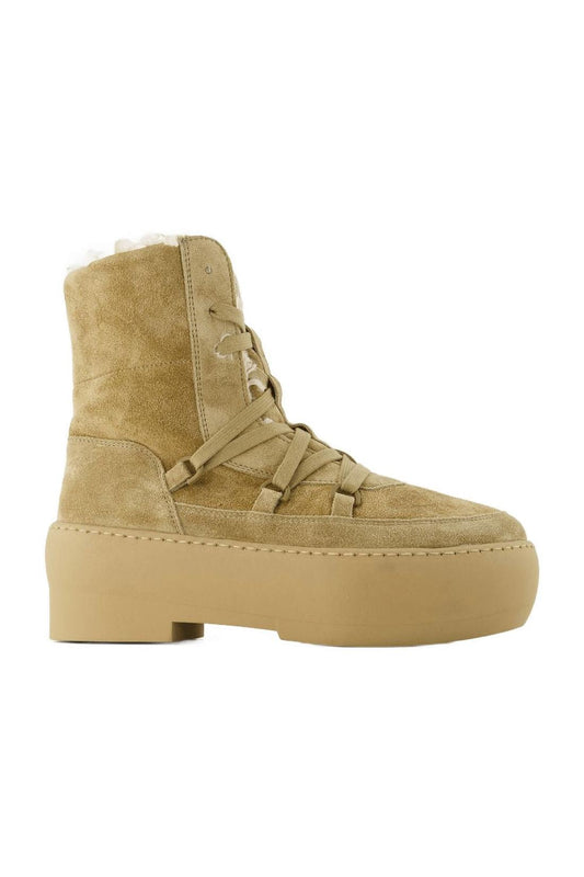 Chunky Sole Schnürstiefeletten aus Leder Beige