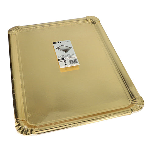 Starpak 5 Servierplatten, Pappe, PET-beschichtet eckig 34 cm x 45,5 cm gold | Packung (5 Stück)