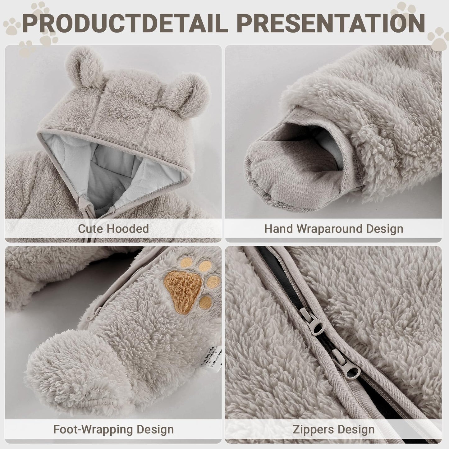 Barnasnjógallar Vetrargallar með hettu úr flís, hlýir gallar fyrir stelpur og stráka - Stærð 0-3 mánaða (59 cm), gulur 