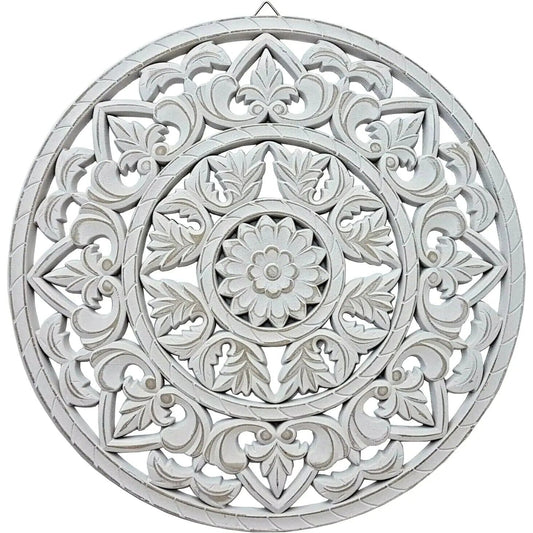 Holzbild Wand Wandbild Holz weiß Ornament Wandornament Wanddeko 35 cm shabby