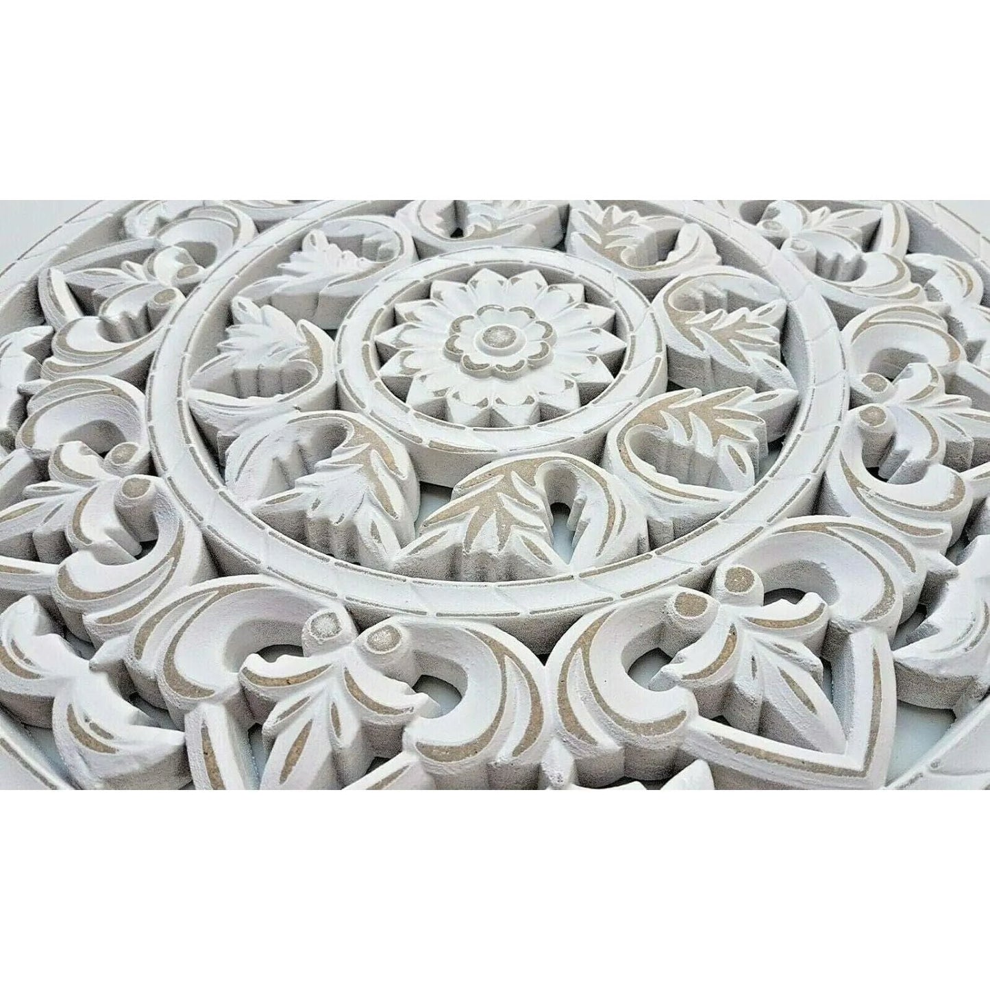 Holzbild Wand Wandbild Holz weiß Ornament Wandornament Wanddeko 35 cm shabby