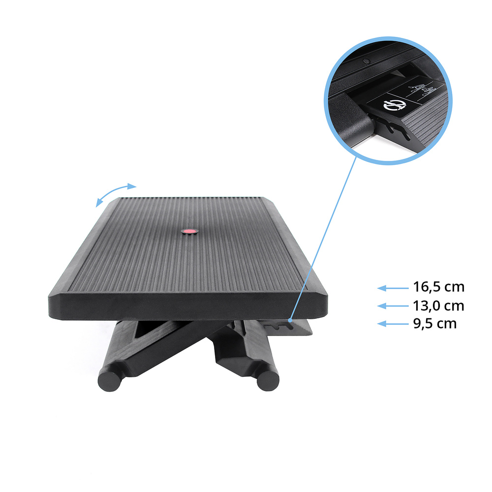 B-grade Hjh Office footrest Piedino Stripe Pro support black tiltable height adjustable