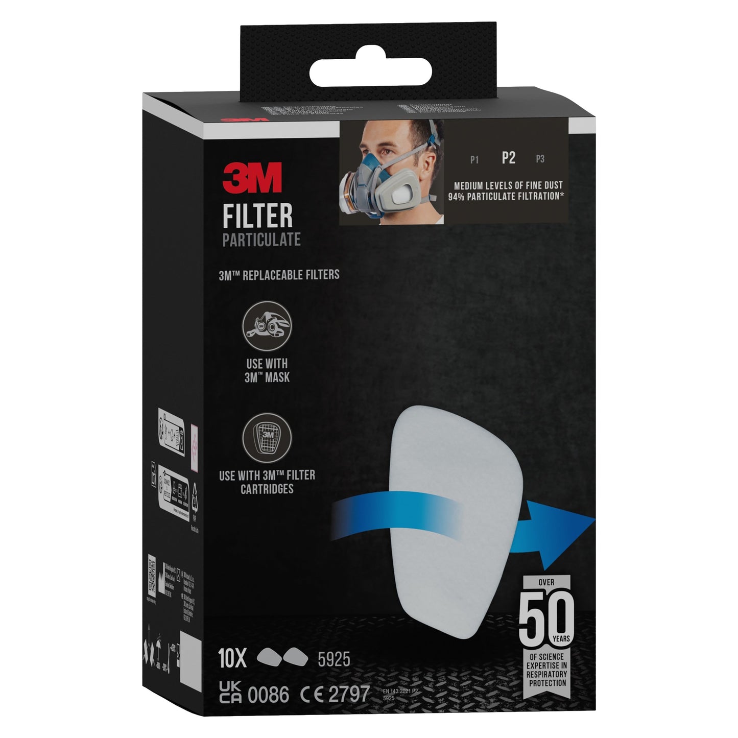 3M™ Partikelfilter 5925, P2, 10 Paar/Packung  | Packung (1 Stück)