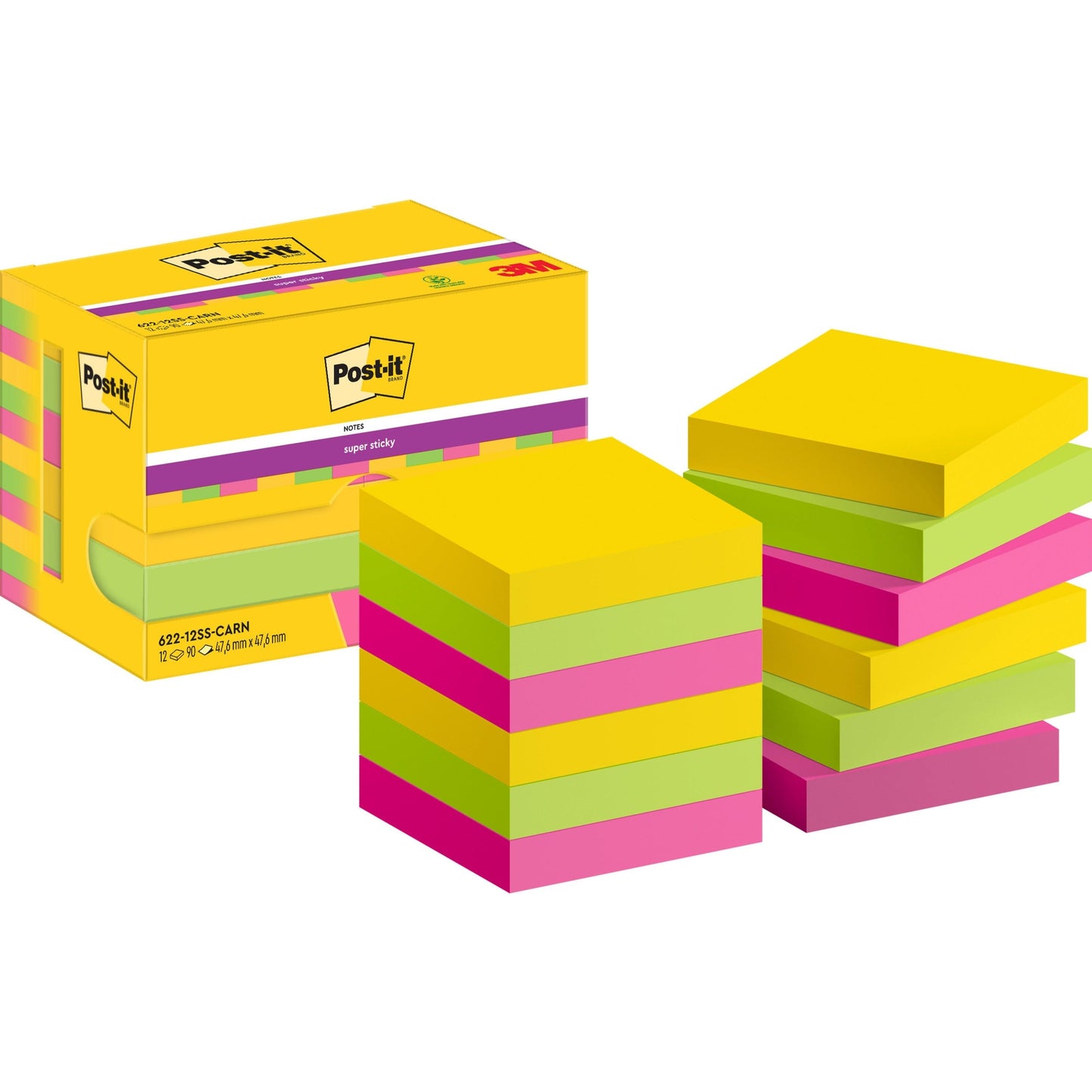 Post-it® Super Sticky Notes, 47,6 mm x 47,6 mm, 90 Blatt/Block, 100% PEFC