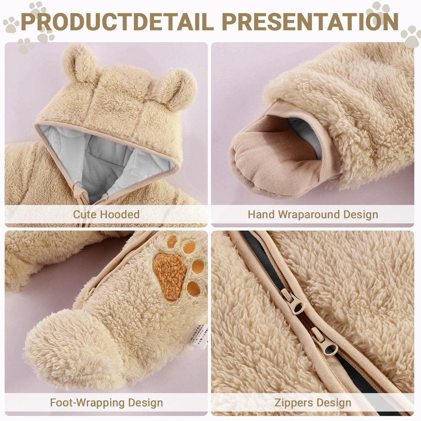 Barnasnjógallar Vetrargallar með hettu úr flís, hlýir gallar fyrir stelpur og stráka - Stærð 0-3 mánaða (59 cm), gulur 