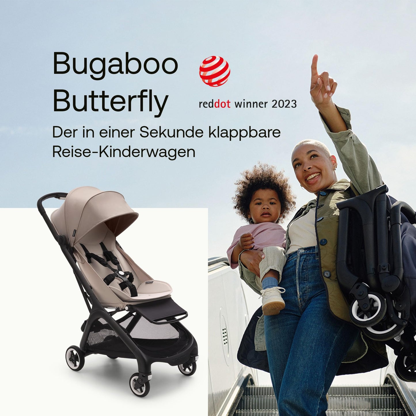 Bugaboo Butterfly afar nettur ferðavagn, lítill og léttur, leggst saman með annarri hendi og er auðveldur í stýringu, vinnuvistfræðilegur borgarvagn fyrir börn frá 6 mánaða aldri, með miklu geymslurými, skógargrænn