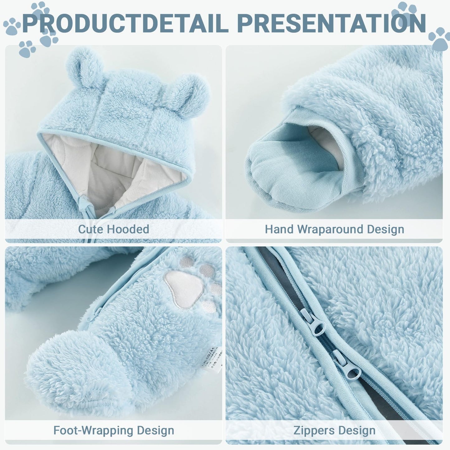 Barnasnjógallar Vetrargallar með hettu úr flís, hlýir gallar fyrir stelpur og stráka - Stærð 0-3 mánaða (59 cm), gulur 