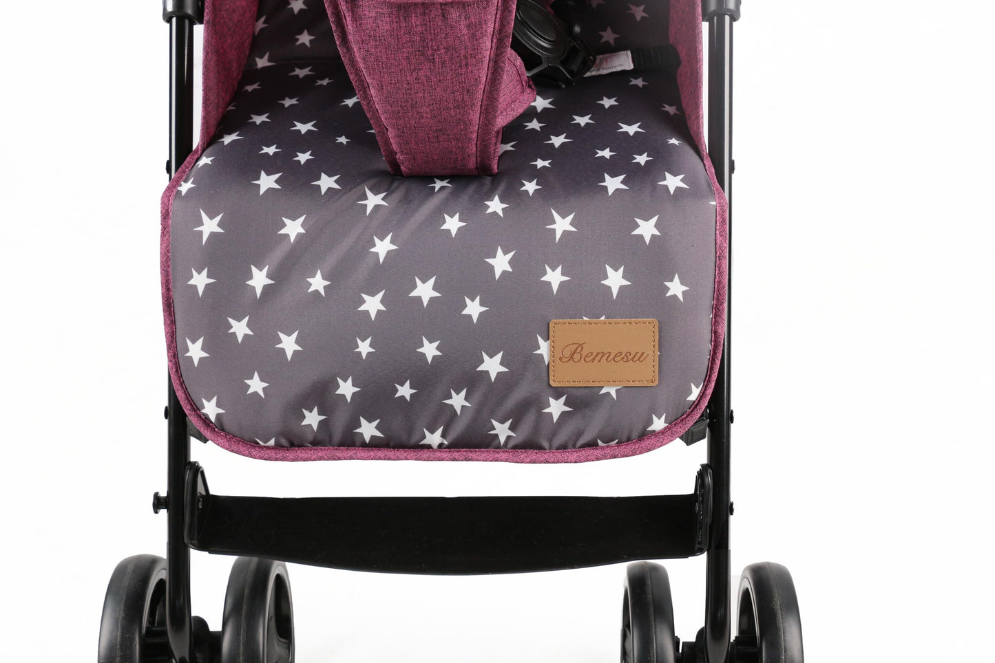 Bemesu ferðavagn með 360° snúningshjólum, vagn með 5 punkta beisli, vagn með 360° stillanlegri akstursstefnu, samanbrjótanlegur vagn allt að 15 kg, 0-3 ára, fjólublár