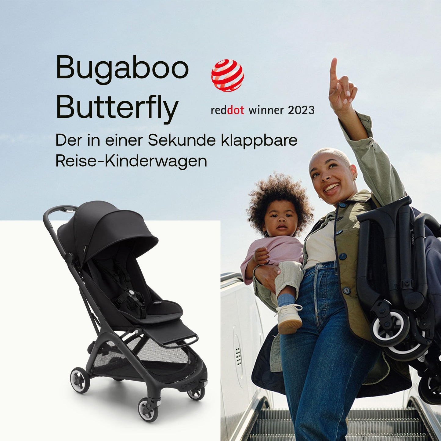 Bugaboo Butterfly afar nettur ferðavagn, lítill og léttur, leggst saman með annarri hendi og er auðveldur í stýringu, vinnuvistfræðilegur borgarvagn fyrir börn frá 6 mánaða aldri, með miklu geymslurými, skógargrænn