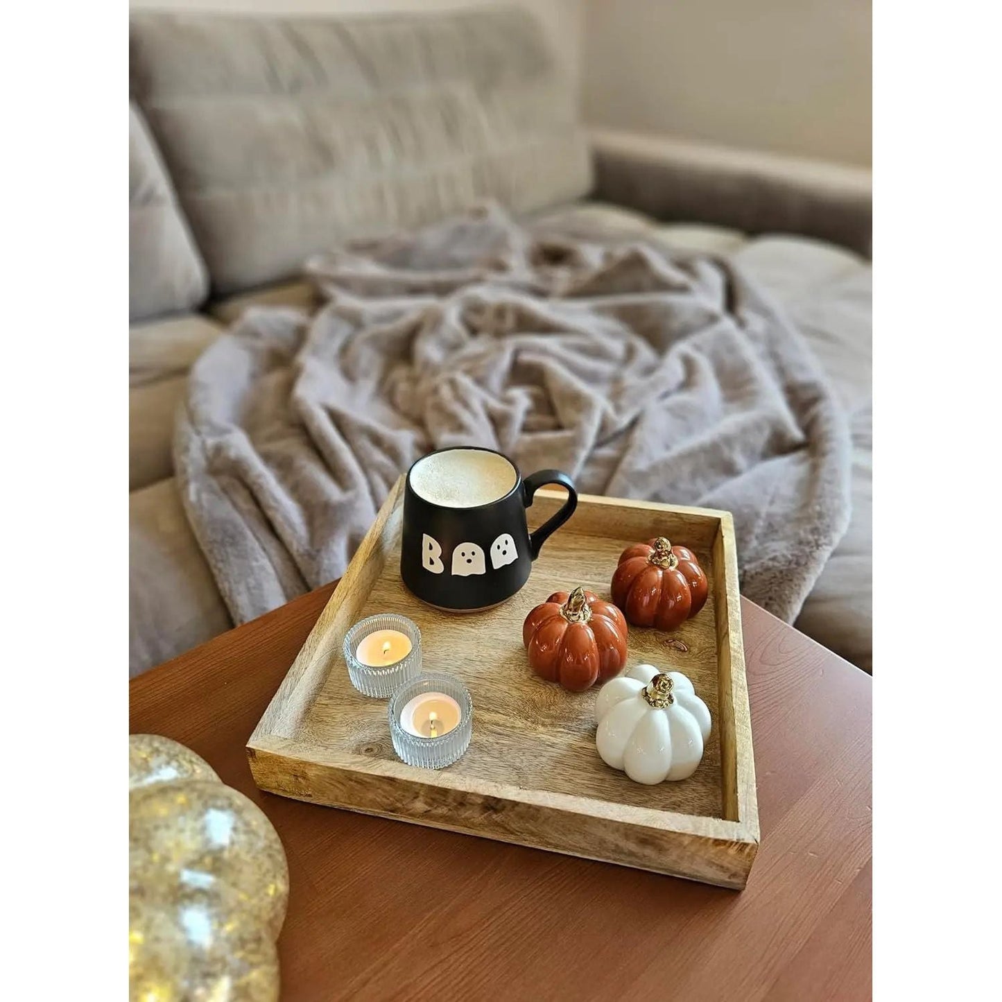 Tablett Mangoholz Dekotablett massives Holz Tischdeko Serviertablett 30 x 30 cm