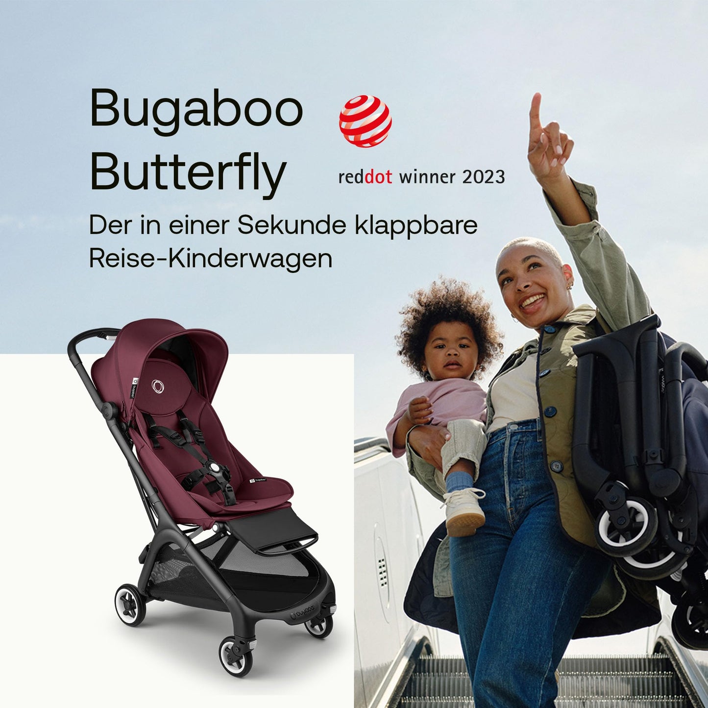 Bugaboo Butterfly afar nettur ferðavagn, lítill og léttur, leggst saman með annarri hendi og er auðveldur í stýringu, vinnuvistfræðilegur borgarvagn fyrir börn frá 6 mánaða aldri, með miklu geymslurými, skógargrænn
