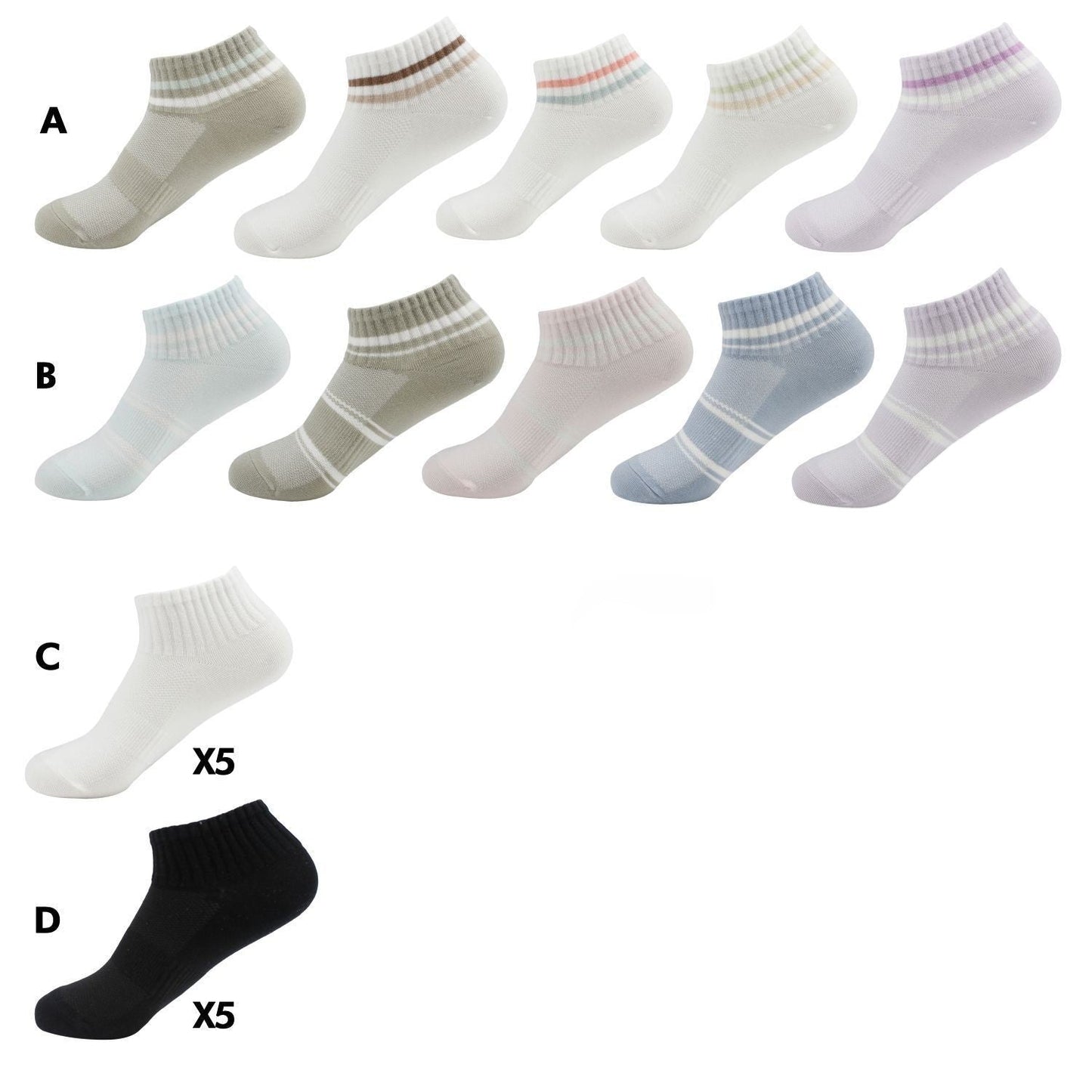 Damen Sneaker Socken » Set 5 Paar Strümpfe » 5er Pack Sneakersocken » Baumwollsocken mit elastischem Mittelfußband