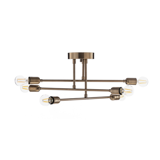 B-flokks loftljós Flower 176, 6 ljós, antik gull, loftlampi, ljós, kastljós