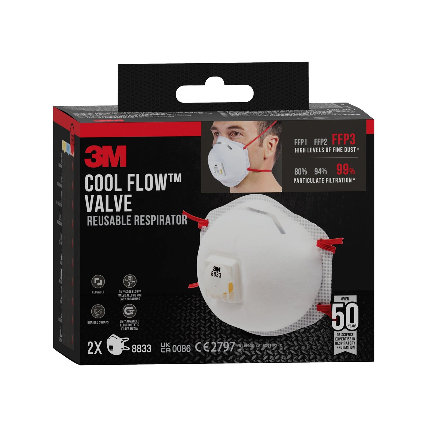 3M™ Cool Flow™ Partikelmaske 8833, FFP3, mit Ventil, 2er-Packung  | Packung (1 Stück)