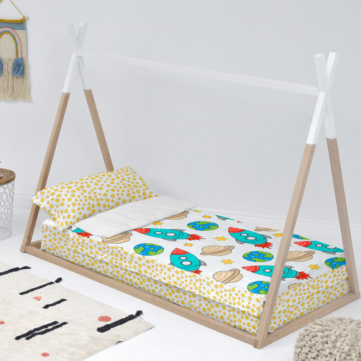 Bettbezug mit Füllung HappyFriday Mr Fox Space Rocket Weiß 105 x 200 cm