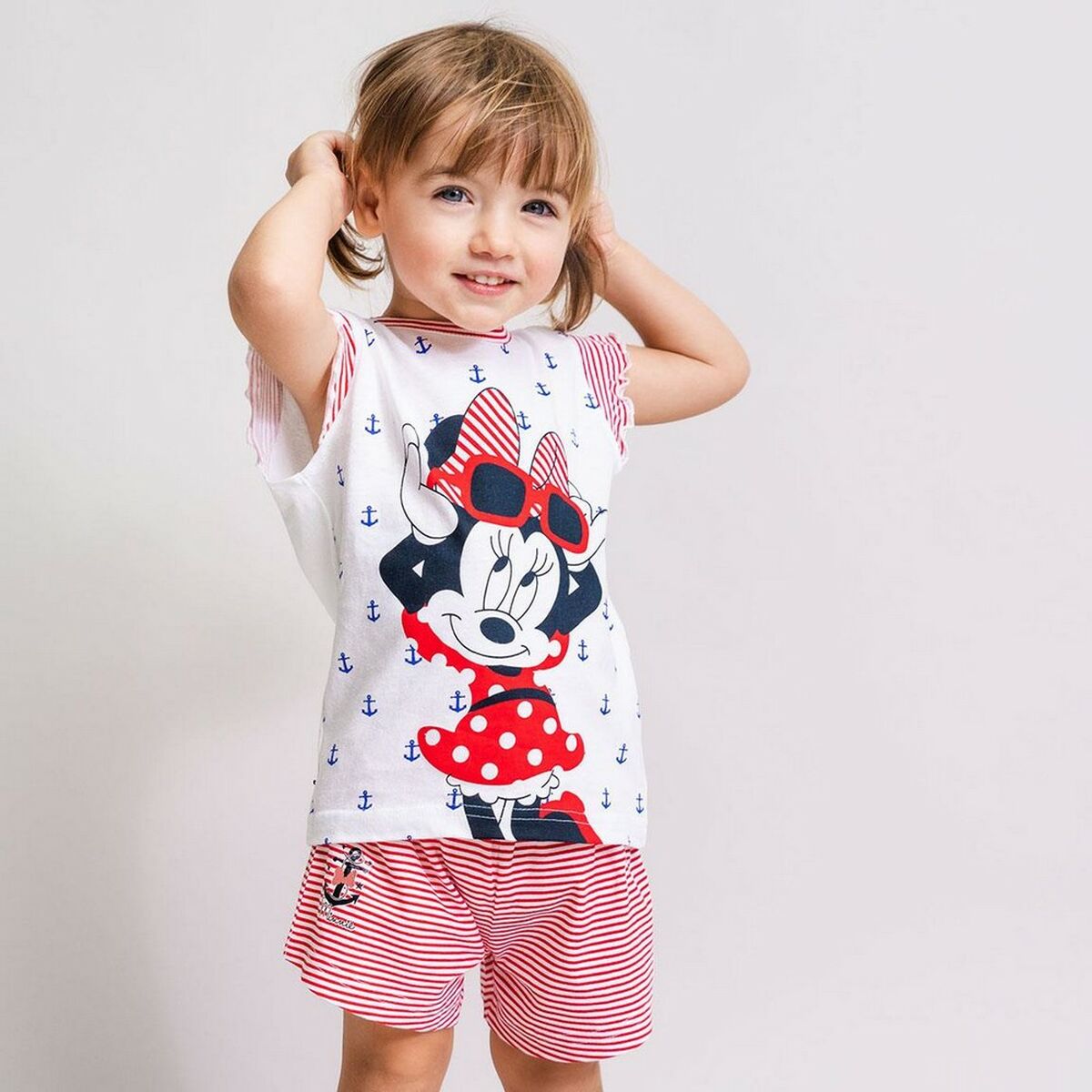 Sommerpyjama Minnie Mouse Rot Weiß