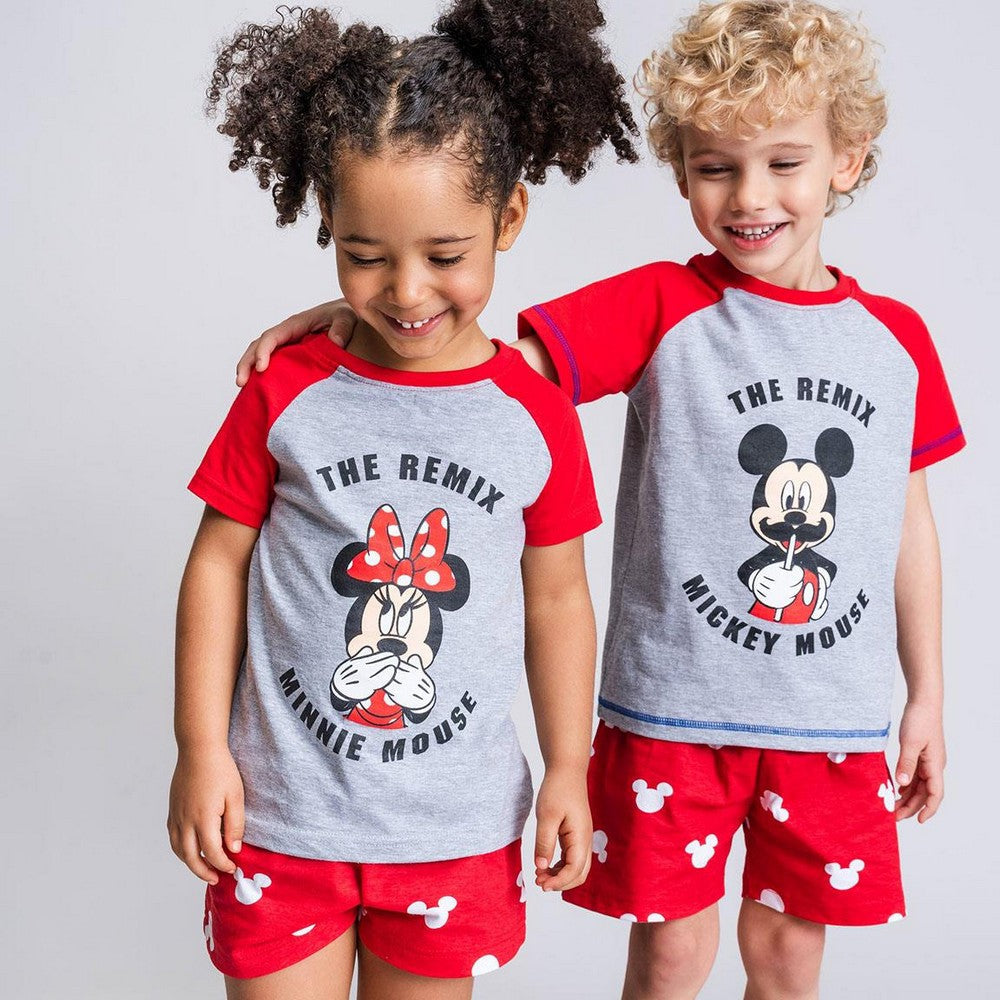 Sommerpyjama Minnie Mouse in Rot-Grau