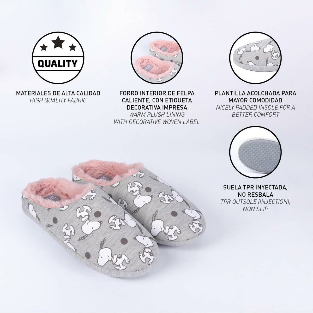Snoopy children's slippers in light grey – Fun steps with Peanuts