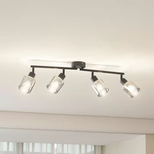 B-grade Lindby Netty ceiling light, 4-light, grey glass ceiling lamp, light, spotlight