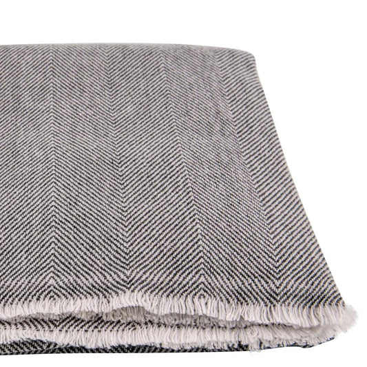 Cashmere blanket with herringbone pattern - grey - 135 x 270cm
