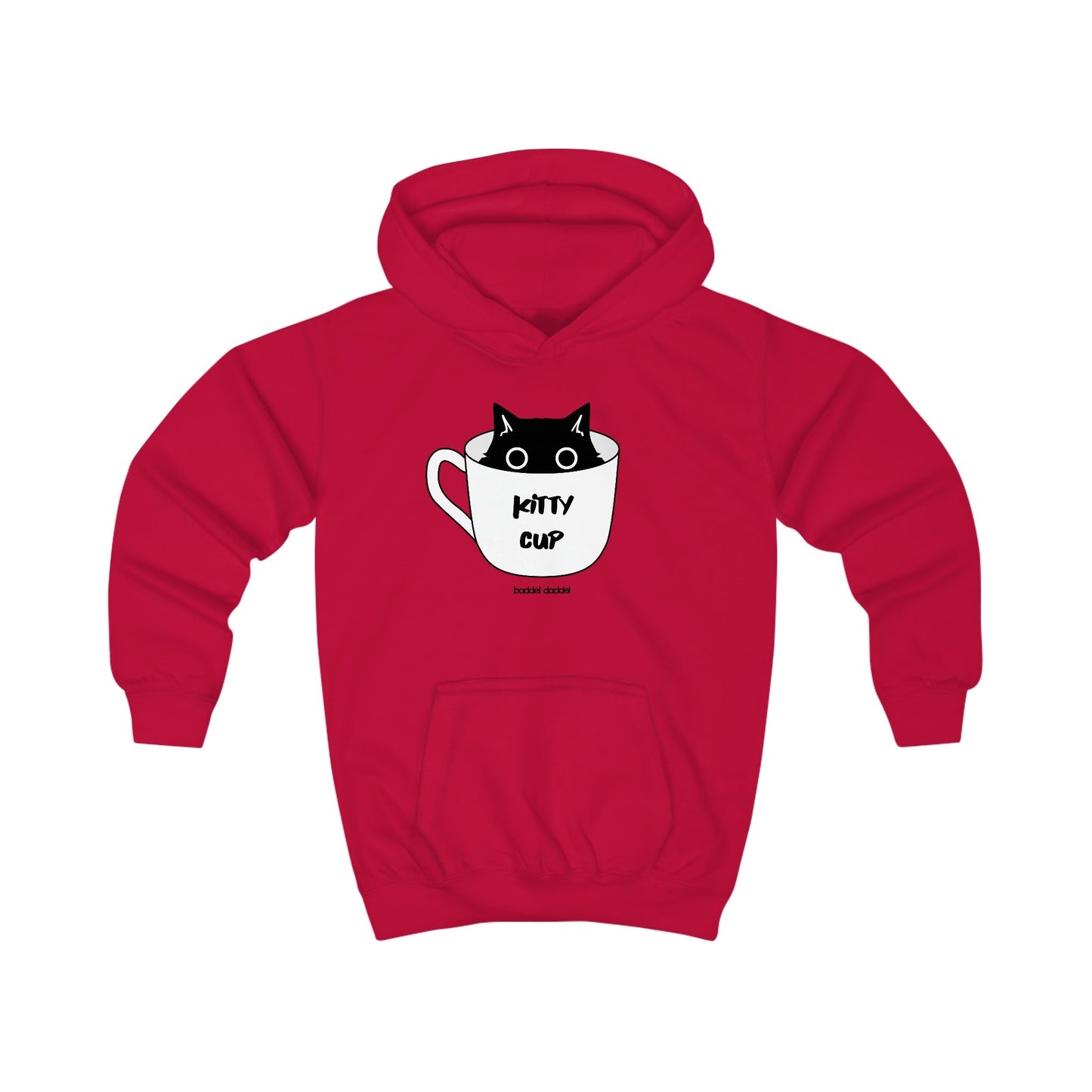 Kids Hoodie - "Kitty Cup" Design von baddeldaddel – Perfekt für junge Entdecker