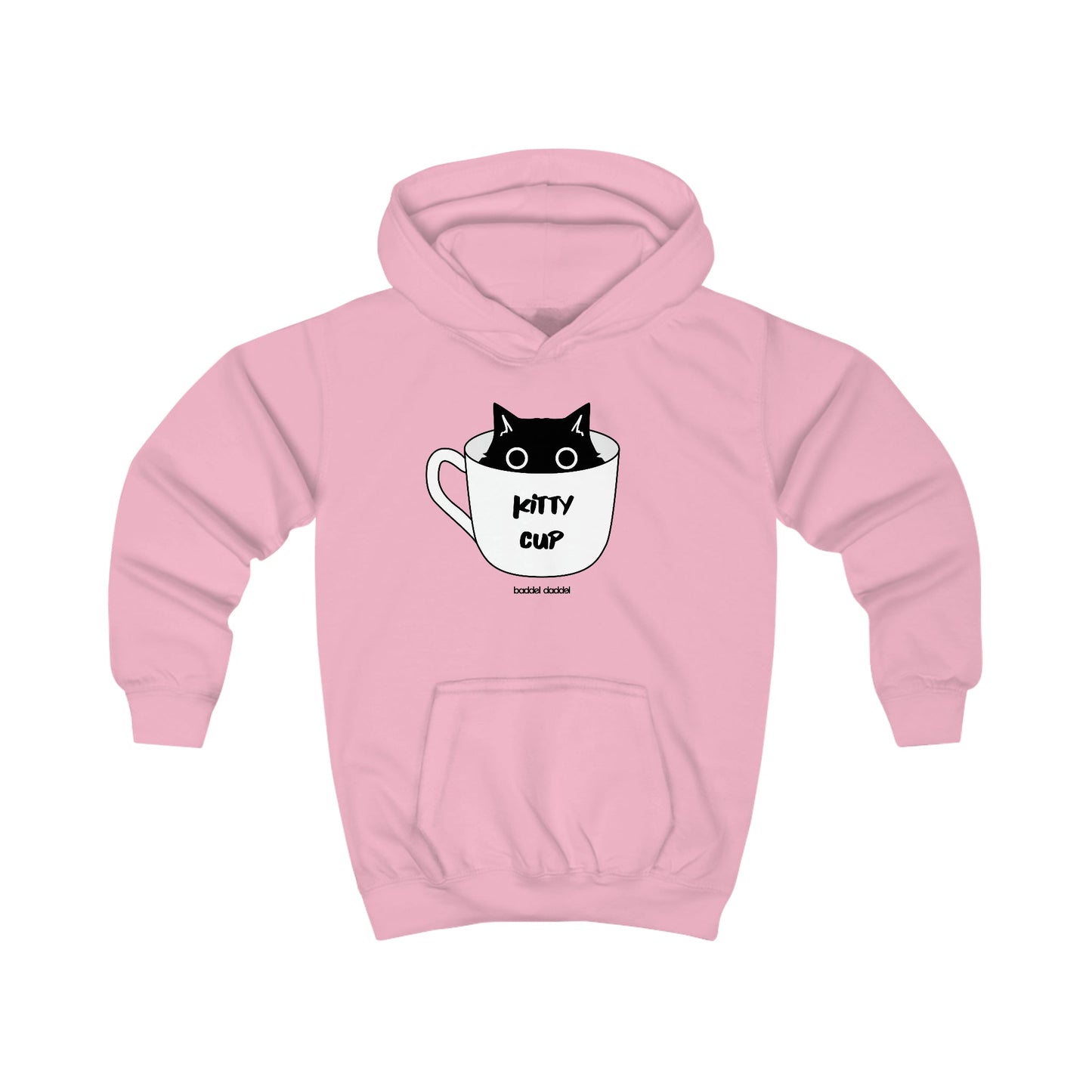 Kids Hoodie - "Kitty Cup" Design von baddeldaddel – Perfekt für junge Entdecker