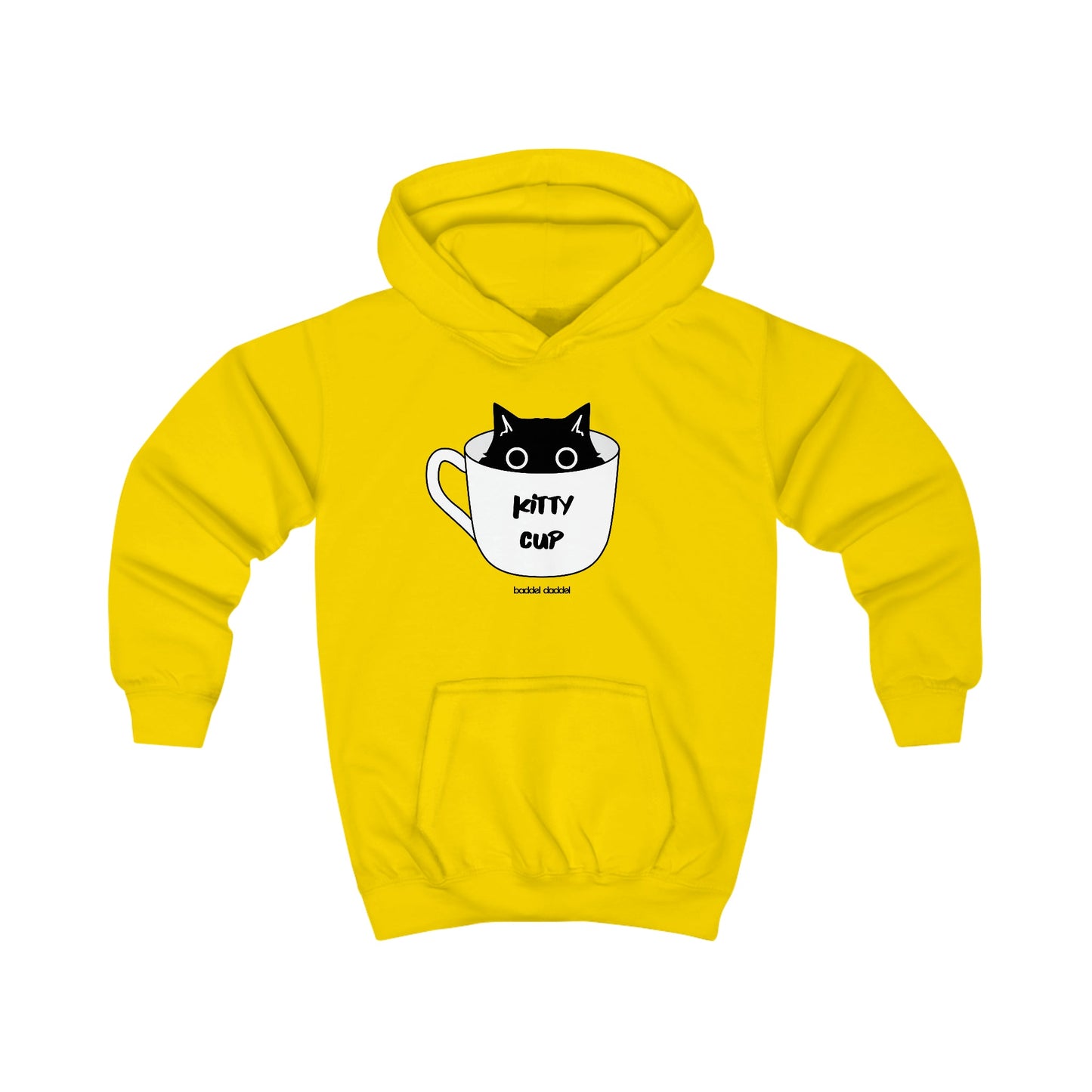 Kids Hoodie - "Kitty Cup" Design von baddeldaddel – Perfekt für junge Entdecker