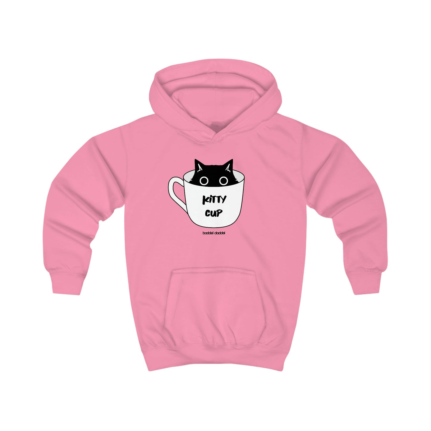 Kids Hoodie - "Kitty Cup" Design von baddeldaddel – Perfekt für junge Entdecker