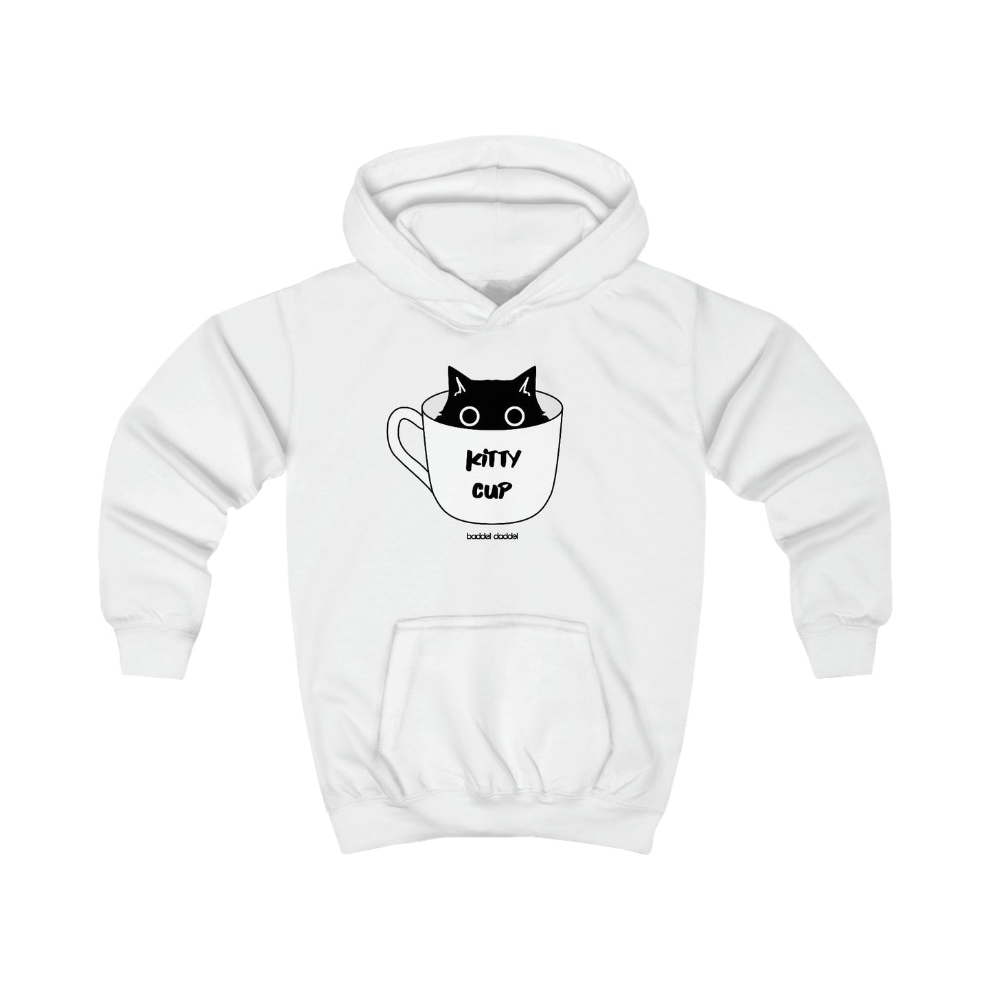 Kids Hoodie - "Kitty Cup" Design von baddeldaddel – Perfekt für junge Entdecker
