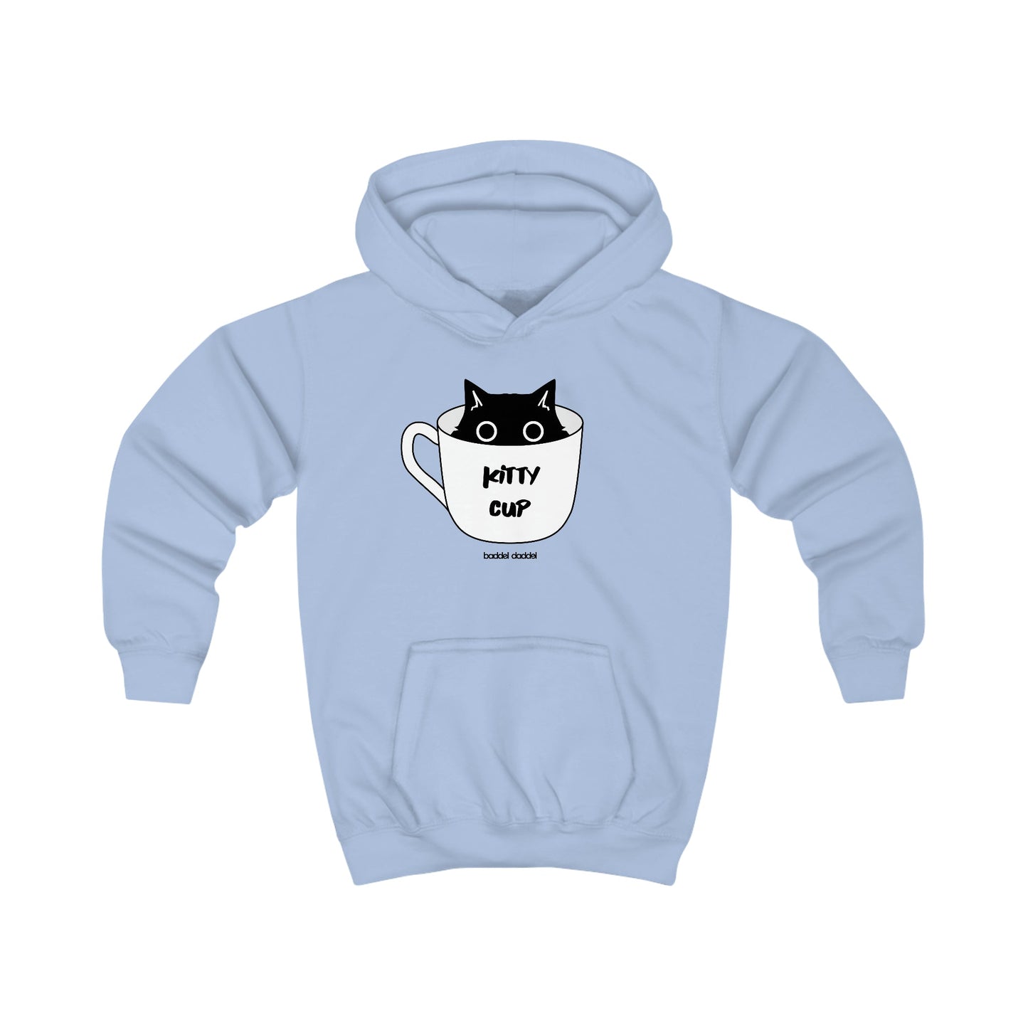 Kids Hoodie - "Kitty Cup" Design von baddeldaddel – Perfekt für junge Entdecker